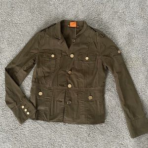 Tory Burch Utility Jacket - Olive Green with Gold Logo Buttons